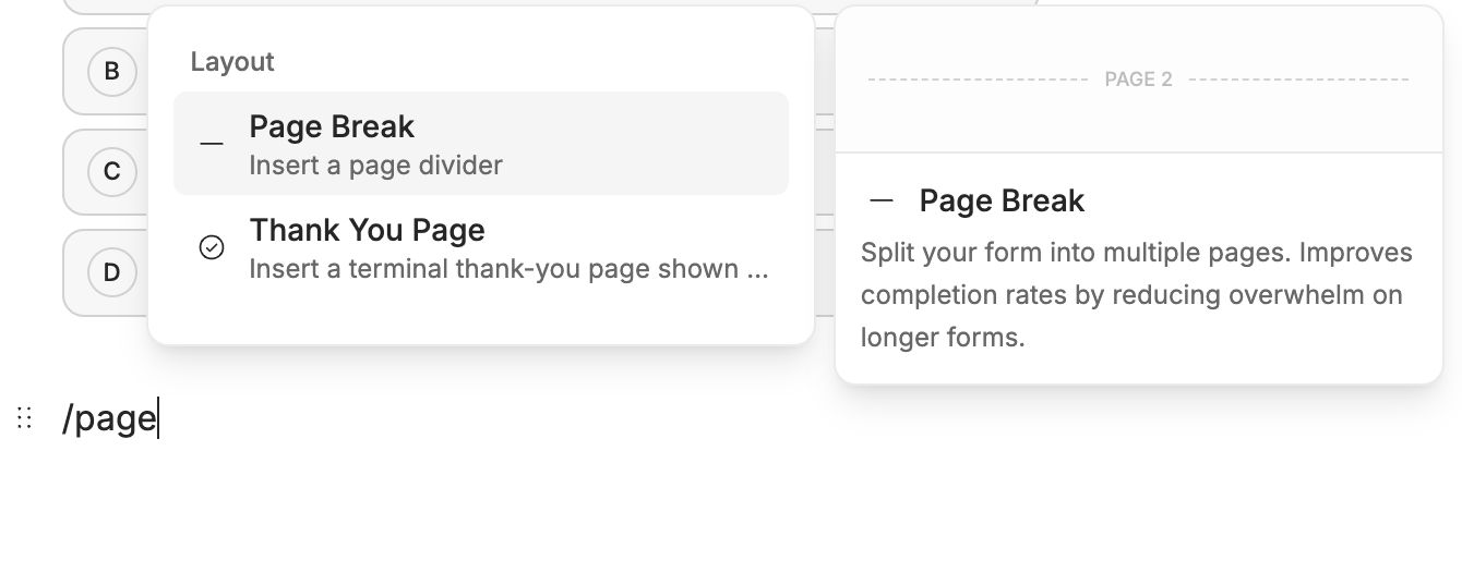 A multi-step form in the editor with the page-progress indicator at the top and two fields placed beside each other inside a 2 Columns layout block.