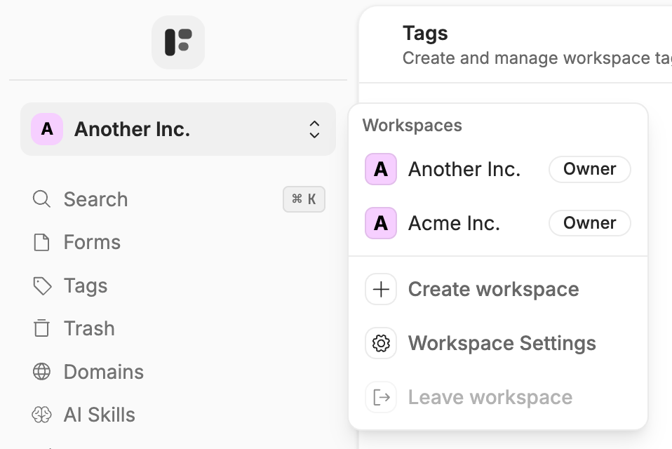 Switch workspace